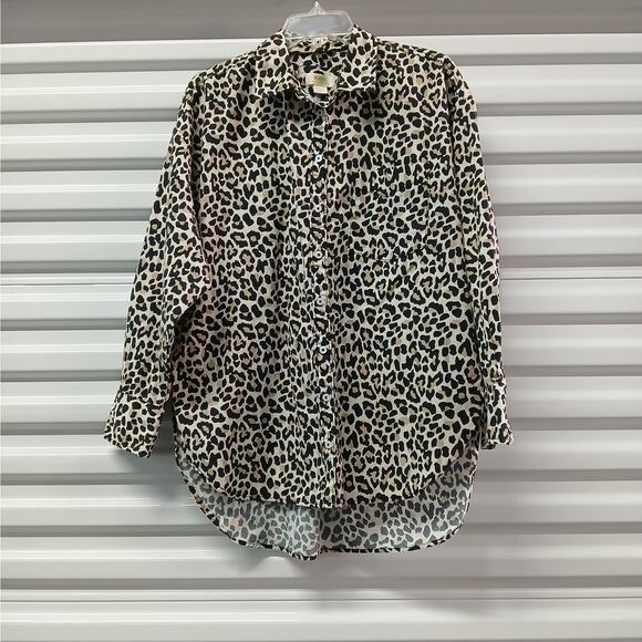 Anthropologie Maeve Cheetah Animal Print Shirt Women's Medium Button Front Top - Picture 4 of 10